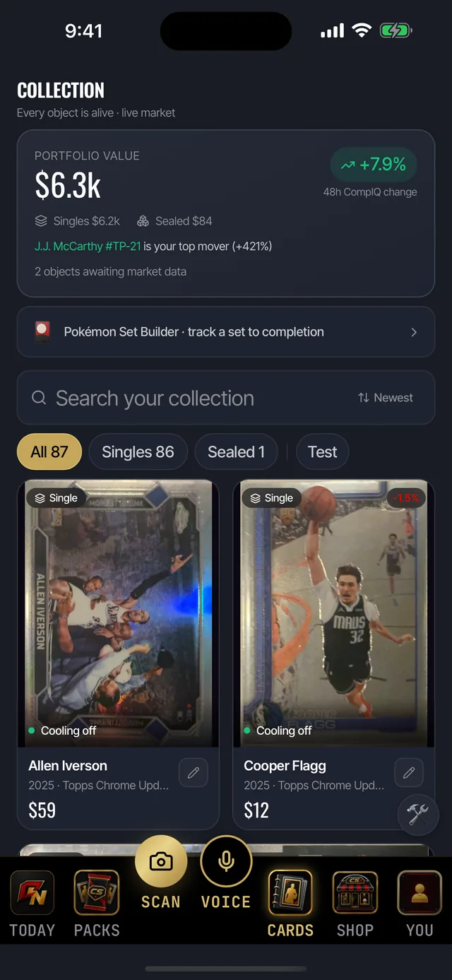A tracked collection with portfolio value in the app