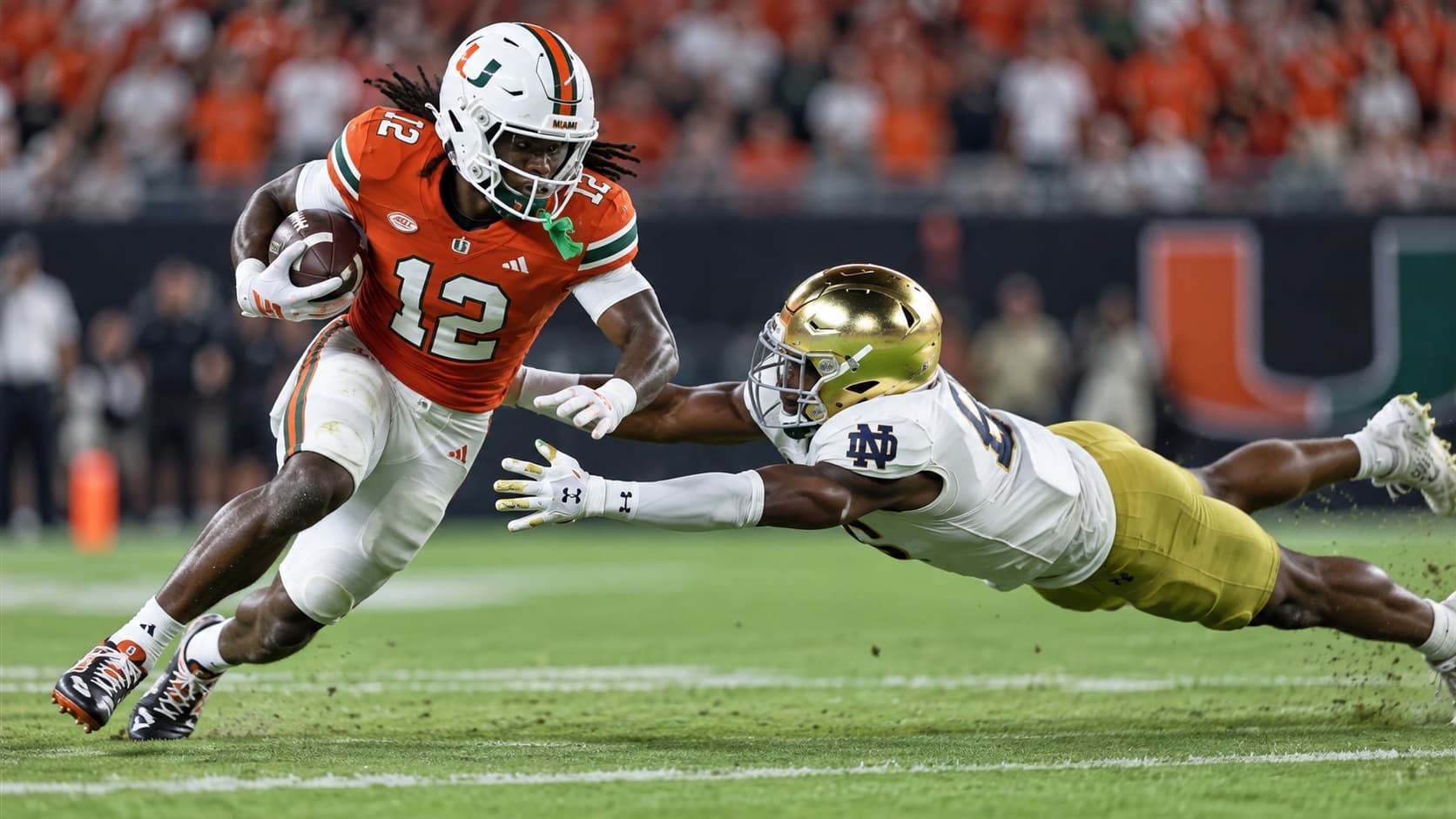 Malachi Toney of Miami runs after the catch in Miami's season opener.