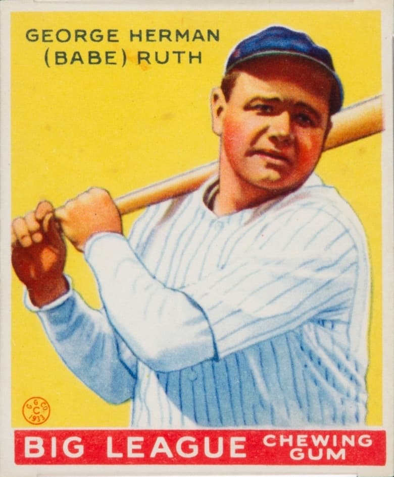 The 1933 Goudey Babe Ruth #53, the yellow-background portrait from the Big League Chewing Gum set.