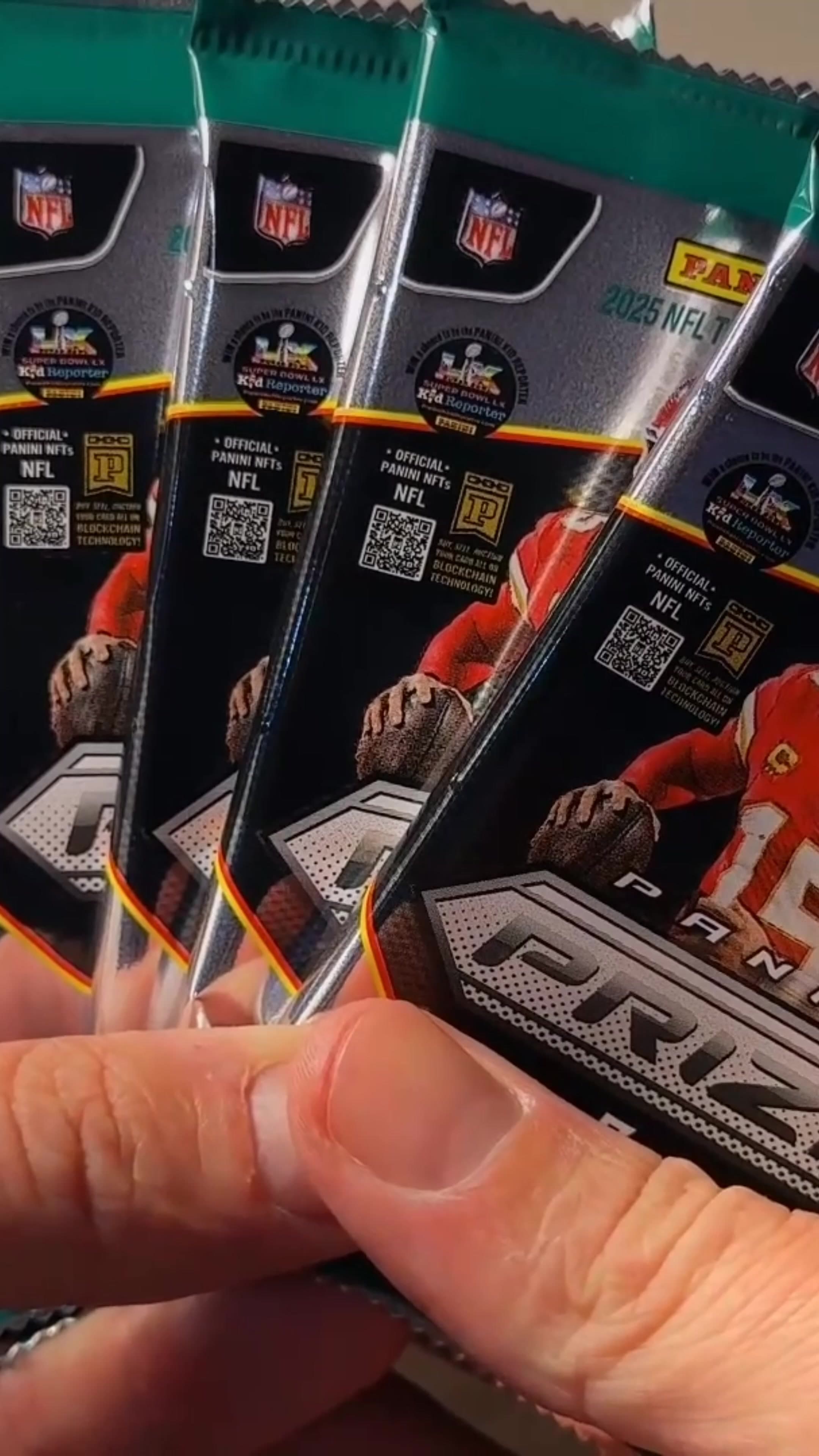 Just cracked a box of 2025 Panini Prizm Football 🔥 Chasing those Neon Green Pulsars! Who else is hunting these beauties this year? Drop you