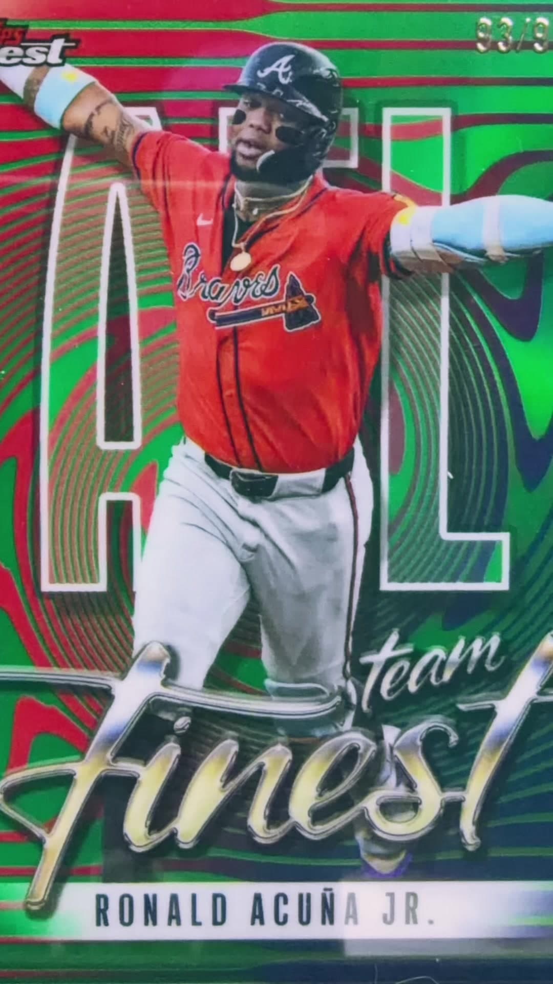 🔥 TOPLOADER TUESDAY! 🔥 Bringing the heat today with this 2026 Topps Finest Green Teams Finest Ronald Acuña Jr. 💚⚾️ 🔥 Numbered /99! 💎 On