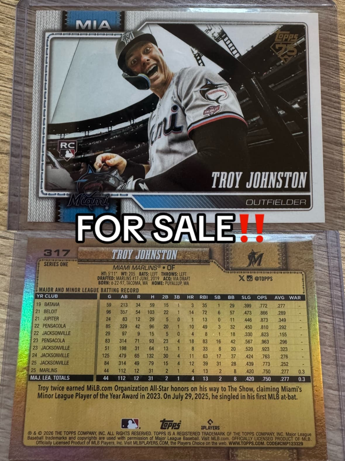 BANGGGGGG! Golden mirror image variation SUPER SHORT PRINT rookie Troy Johnston card for sale!!! Shoot me offers!!
Stats this year for ref