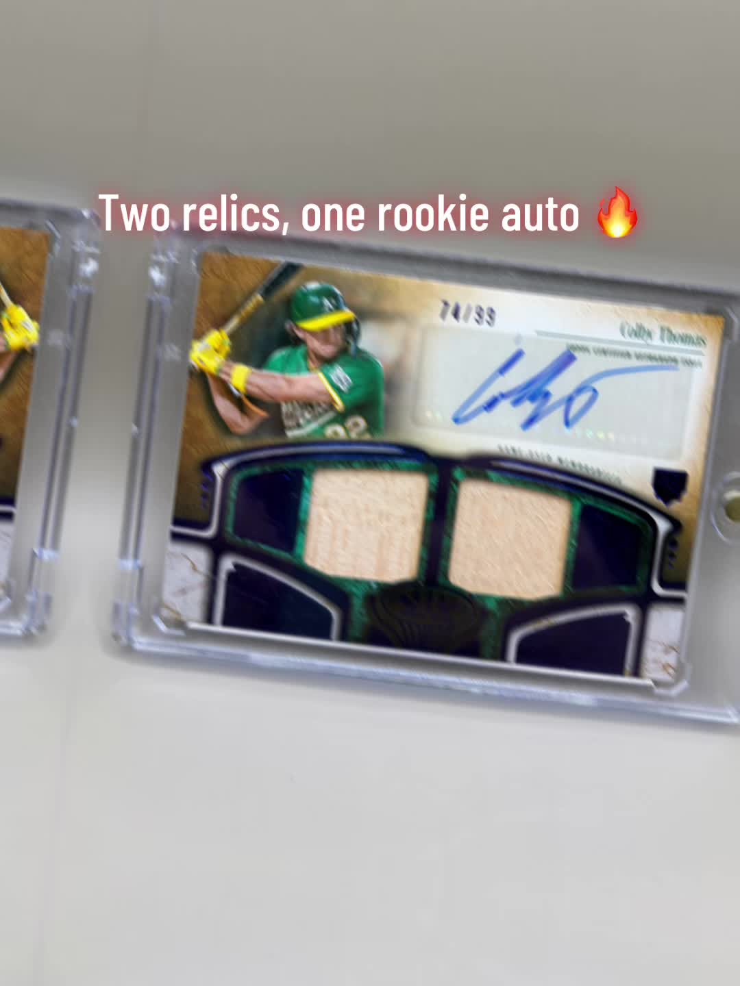 Colby Thomas rookie auto with dual game used relics, numbered 74 of 99. Is this the kind of A’s card you stash? #ColbyThomas #Athletics #Top