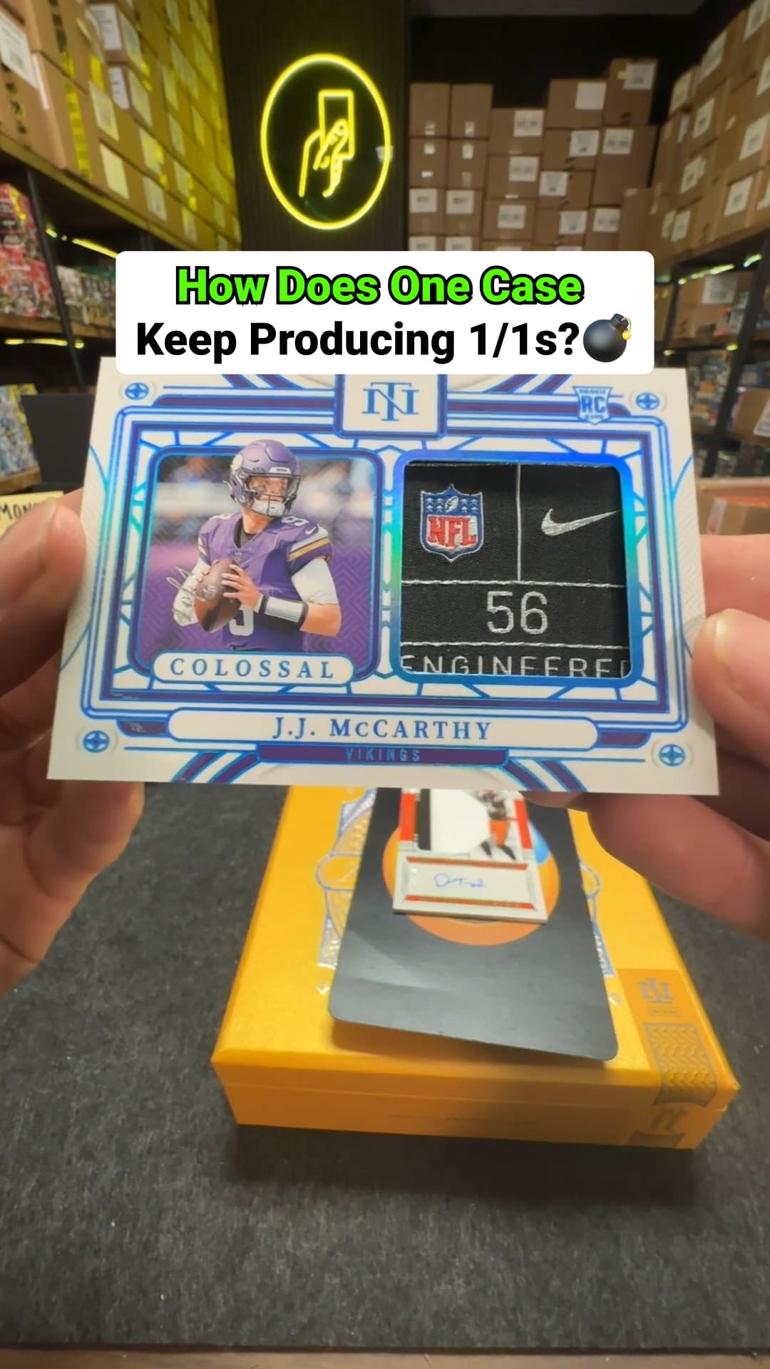 A JJ McCarthy Rookie Laundry Tag 1/1 made it three 1/1s in three straight boxes live at @topbidcollectors on Whatnot! Absolutely ridiculous