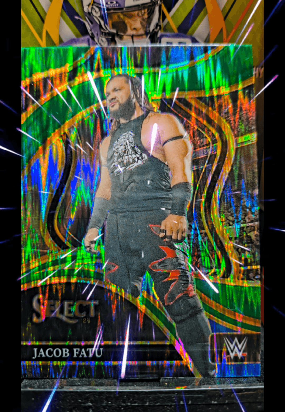 🔥 Showcase Saturday 🔥 Today’s highlight: A Green Flash parallel of Jacob Fatu from 2024 WWE Select 💚⚡ This card brings serious heat! Stro