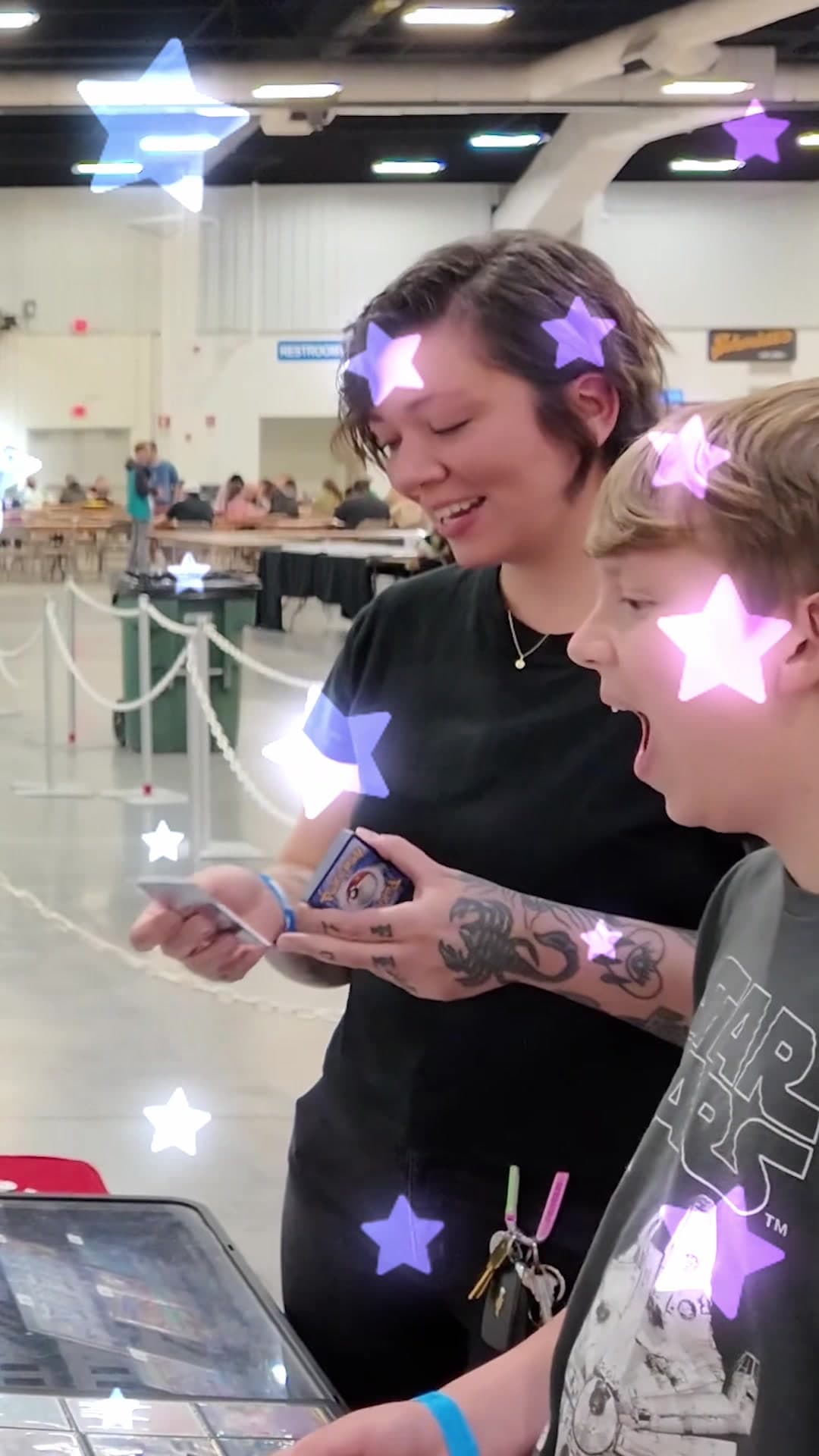 Justin and chat making Austin’s Pikachu dreams come true 🥹 . . . . Edited by @Brian . . . #pokemonvendorpov #hobby #pokemon #cards #beardd