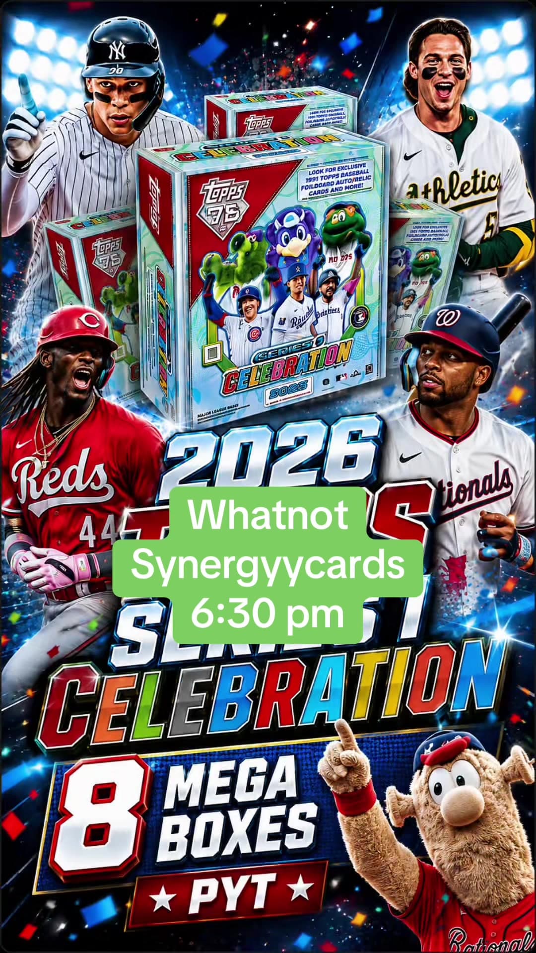 Going LIVE today at 6:30 PM ET with some 2026 Topps Series 1 Celebration Baseball while we wait on Bowman. 8 Celebration Mega Boxes 2 separa