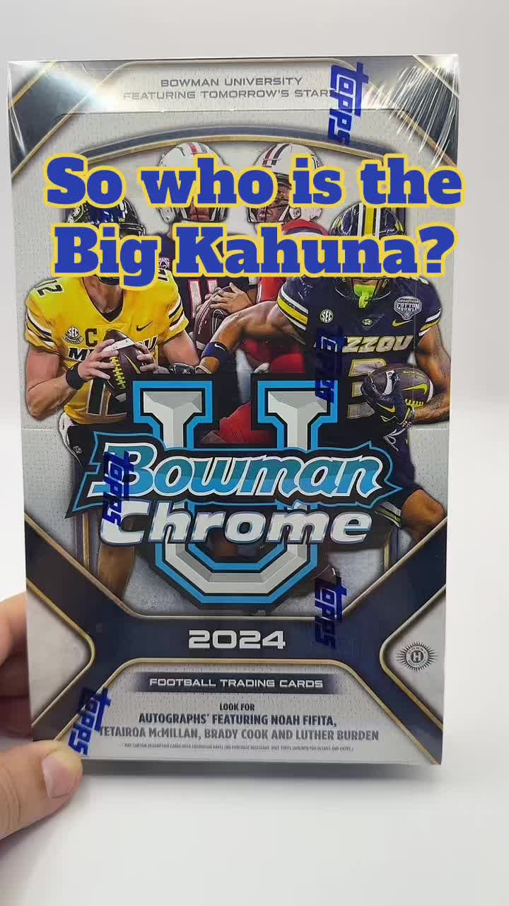 🔥 Just unboxed the first of two 2024 Bowman Chrome University Football card boxes and hit some incredible pulls: • First Bowman Autograph: Jaden Higgins, Iowa State WR • Big Kahuna On-Card Autograph: Trevor Etienne, Georgia RB • Serial Numbered Cards: • Quentin Joyner, USC RB (#213/275) • Mason Taylor, LSU TE (#25/25) • Abu Sama, Iowa State RB (#324/399) These cards feature top college prospects making their Bowman debut, with rare parallels like Gold Refractors (1:379 packs) and elusive Superfractors (1:18,825 packs). Can’t wait to see what’s in the second box! 🏈✨ #BowmanChrome #FootballCards #CardBreak #SportsCards #TradingCards #FootballCollectibles #RookieCards #firstbowman #bowmanu #PackOpening #collegefootball #CardCollector #tcgcommunity #psa #SportsCardHobby #TopProspects #CollegeFootballCards #BigKahuna #FirstBowman #USCFootball #LSUTigers #IowaState #GeorgiaFootball #thehobby