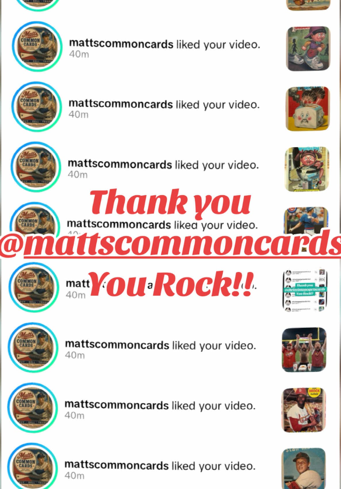 Thank you for your support @mattscommoncards Give Matt a follow and check out his content! One of our amazing Tik Tok card community family!