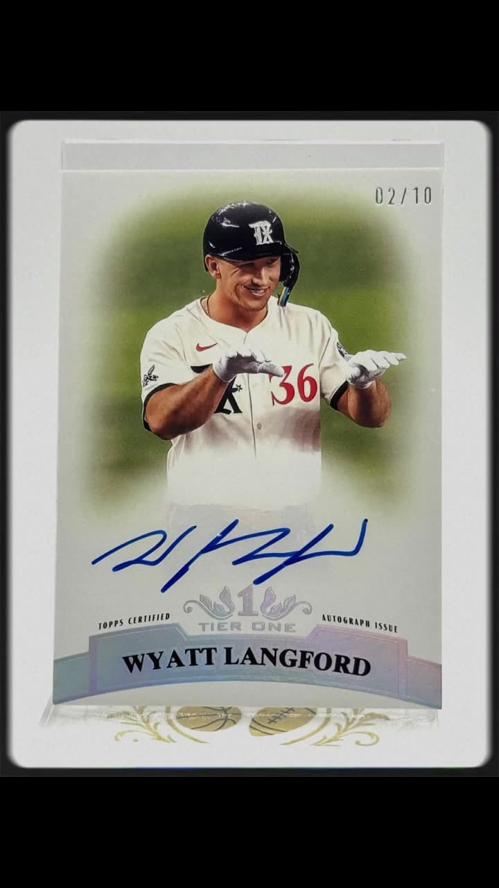 Wyatt Langford On Card Auto Texas/10 from @Topps 2026 Tier One 2011 Retro 🔥 #serranoluxesportscards #texas #baseball #mlb #rangers