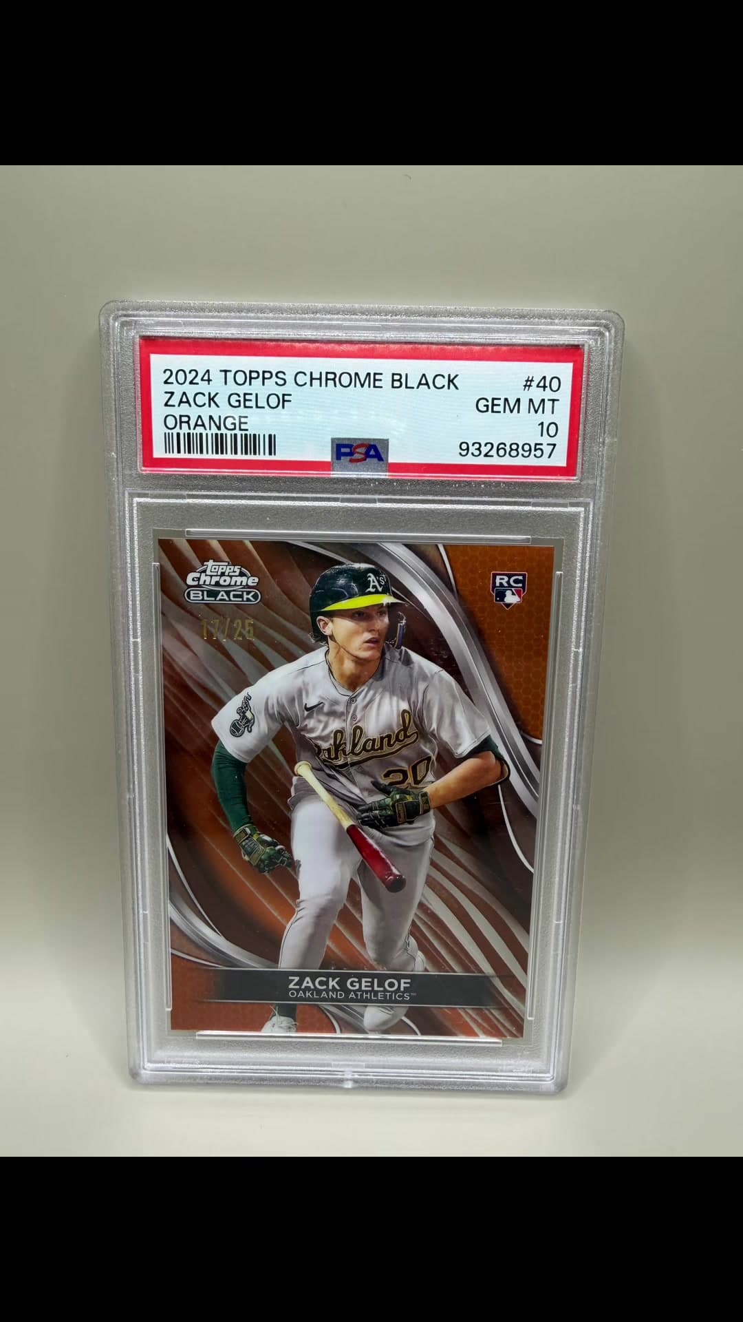 Only 25 made. This Zack Gelof Orange PSA 10 is number 11 👀🔥 Is this the kind of low numbered rookie you hold long term? #ZackGelof #ToppsC