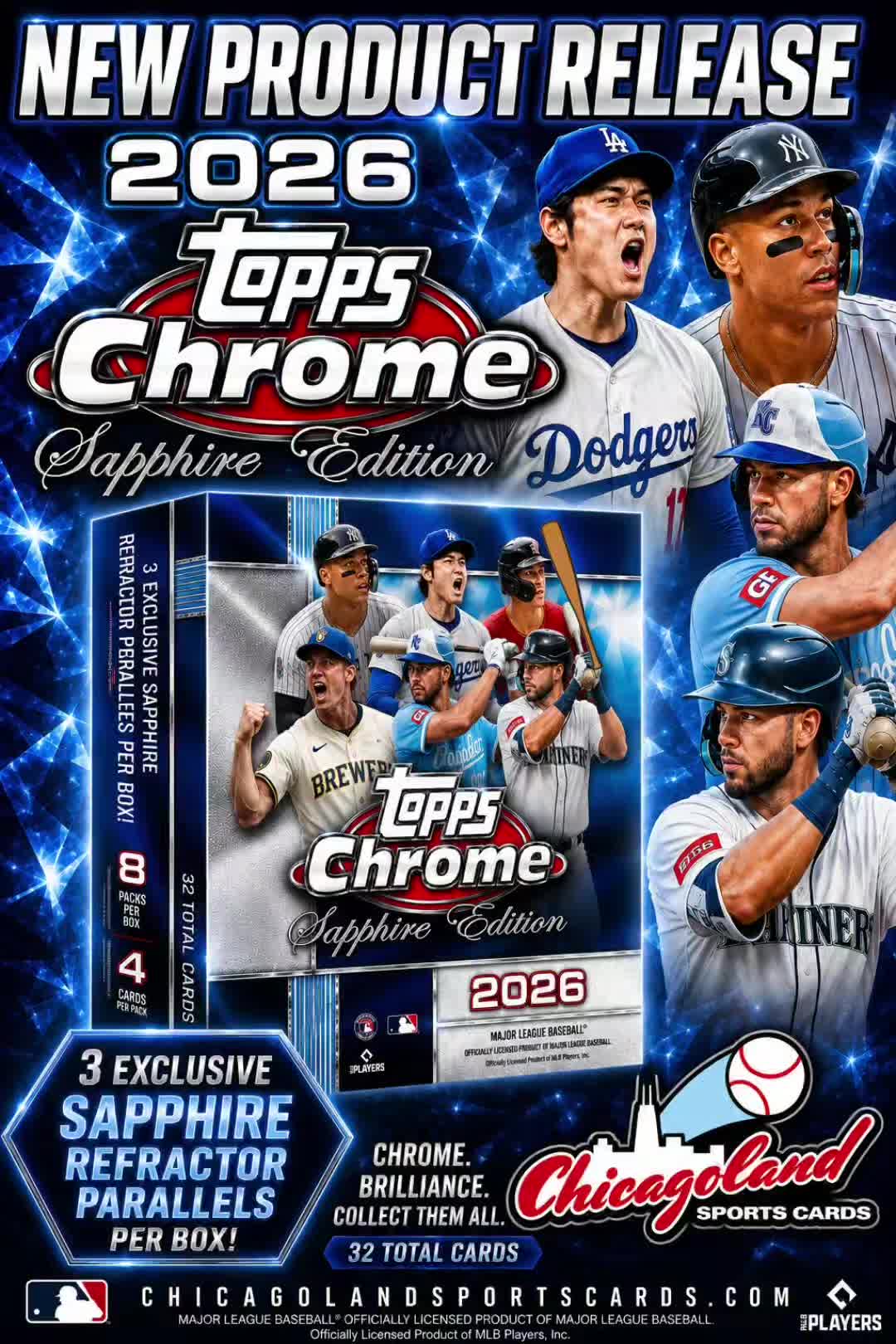 💎⚾ SAPPHIRE IS HERE! ⚾💎 🔥 2026 Topps Chrome Baseball Sapphire Edition is NOW AVAILABLE at Chicagoland Sports Cards! 💎 3 Exclusive Sapphi