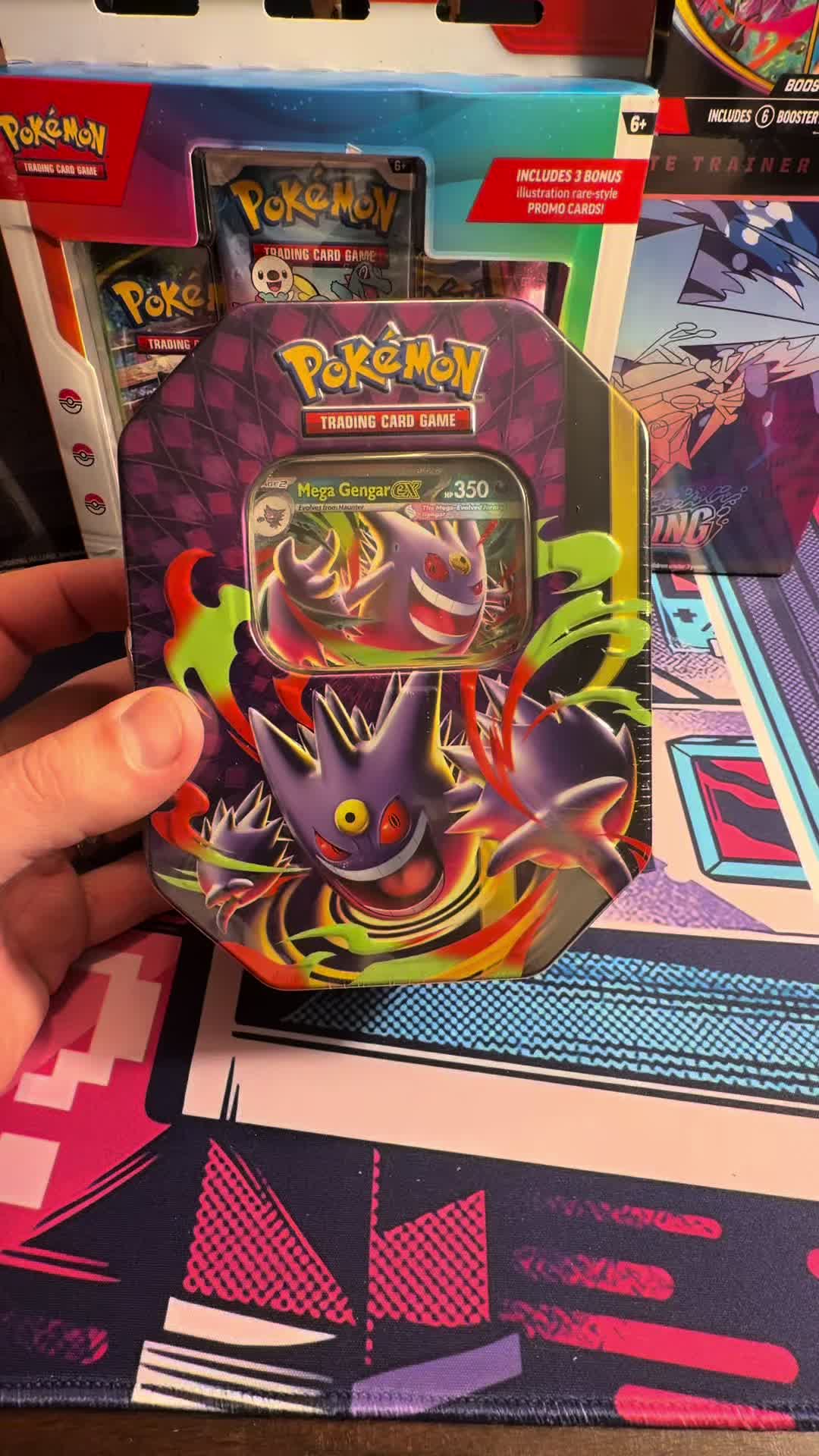 Mega Gengar Moonlit Tin opening… and apparently the pulls AND my microphone decided to disappear 😭 Still hunting the big one. 👻 #PokemonTC