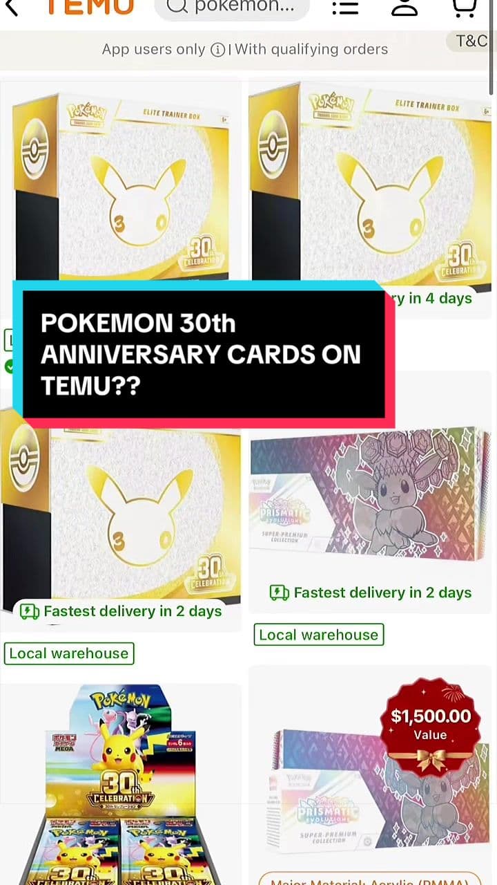 Would you buy Pokemon cards on Temu? 30th anniversary collection is now loaded on Temu app! #pokemontcg #pokemoncommunity #pokemoncollector