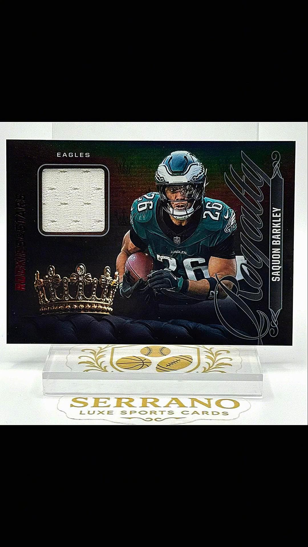 Saquon Barkley 🔥 2025 Panini Rookies & Stars - Royalty Memorabilia R-PWS (MEM) Eagles jersey patch #serranoluxesportscards #sportscards