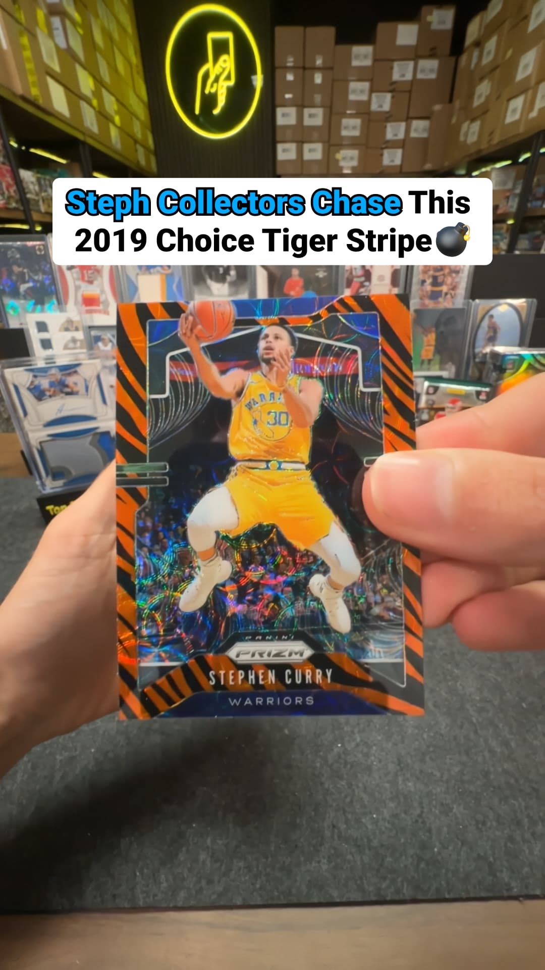A Steph Curry Tiger Stripe from 2019 Prizm Choice was pulled live by @topbidcollectors on Whatnot! An absolutely monster Steph hit. ππ₯ #St