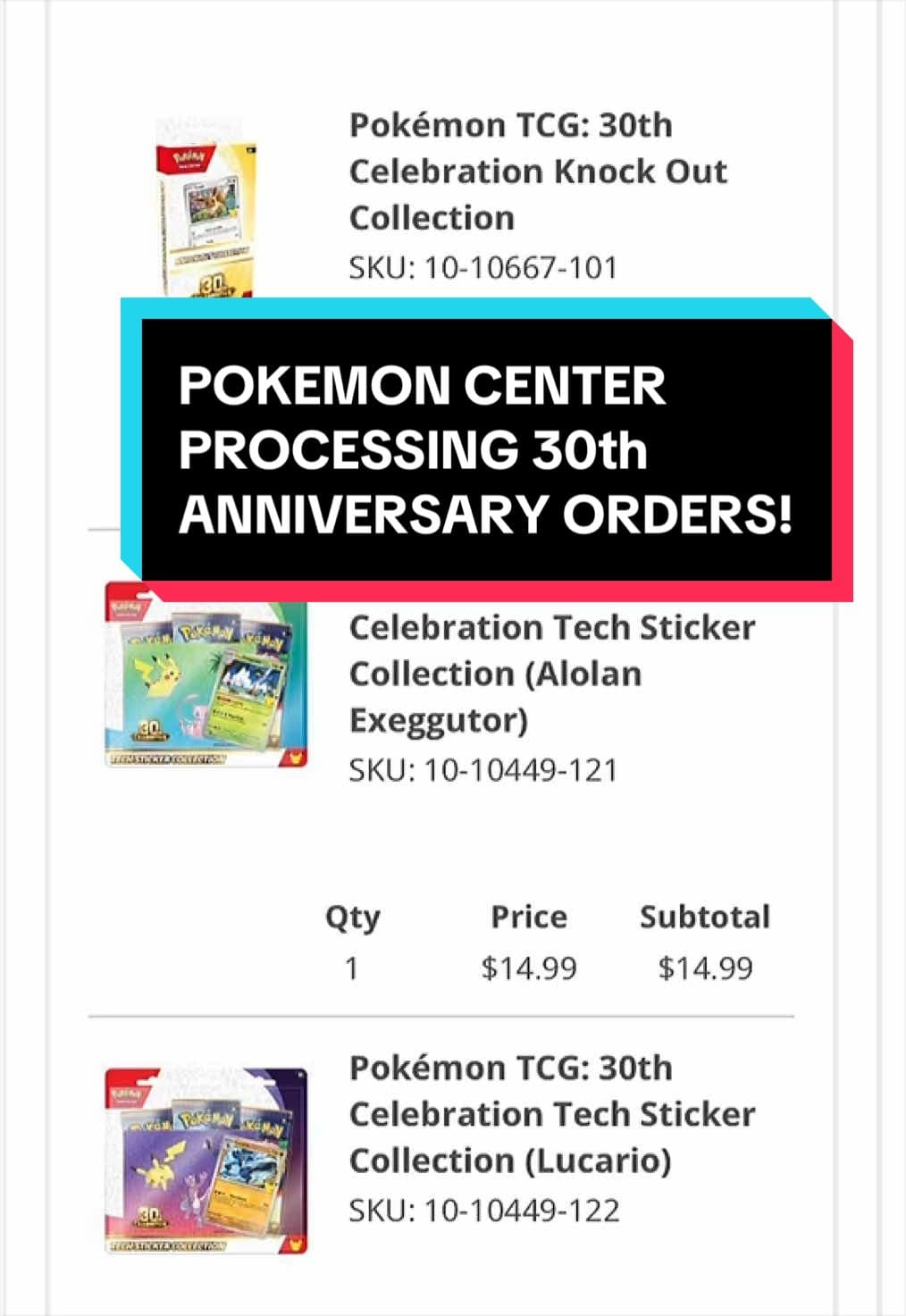 Pokemon center is processing orders for the 30th anniversary collection! ❤️ #pokemon30thanniversary #pokemontcg #pokemoncommunity #pokemonco