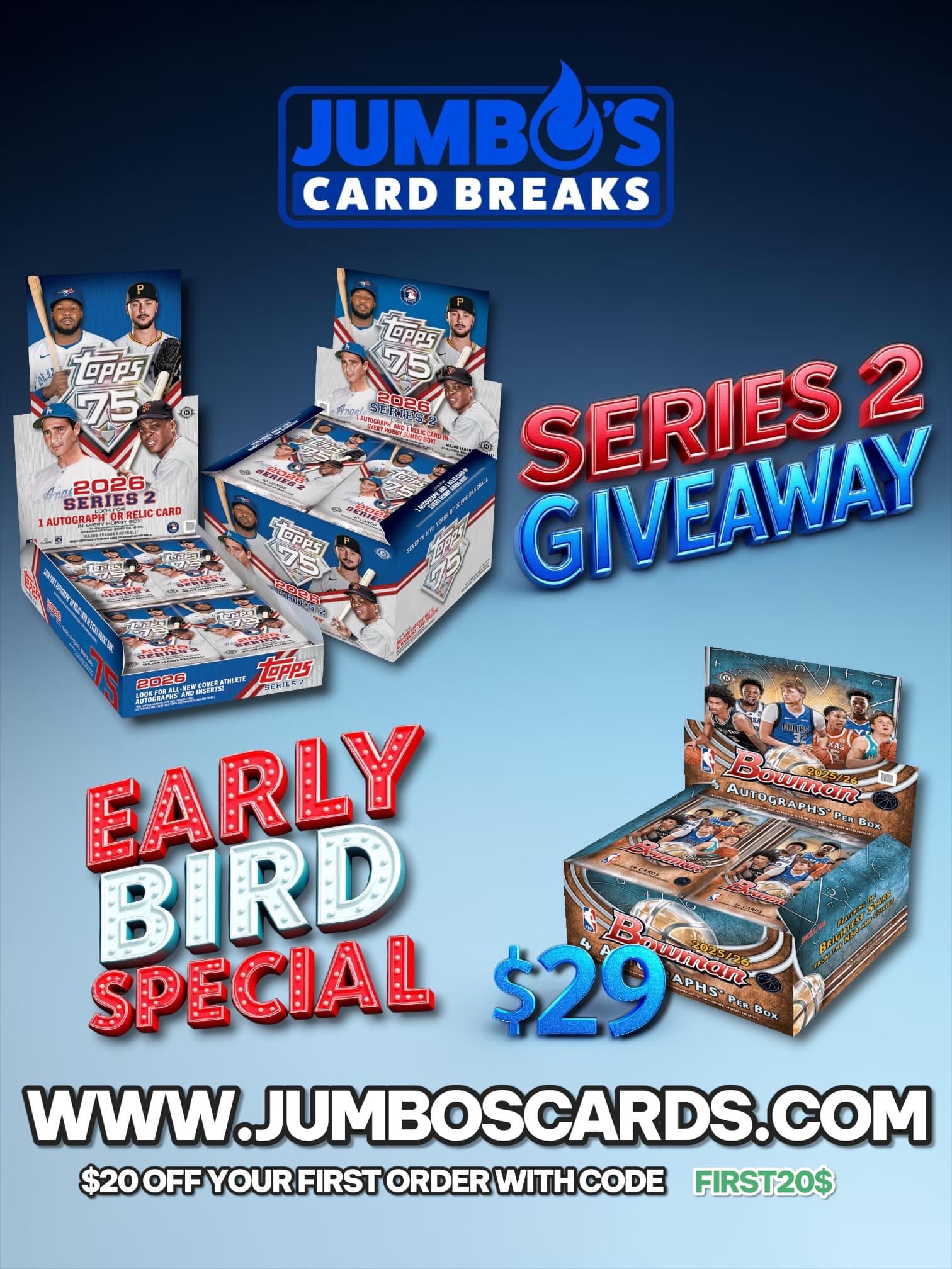 Wanna hit some heat? 🤔 Come join a break with us today! The site is restocked with deals! Grab a $29 early bird special Bowman Jumbo spot t