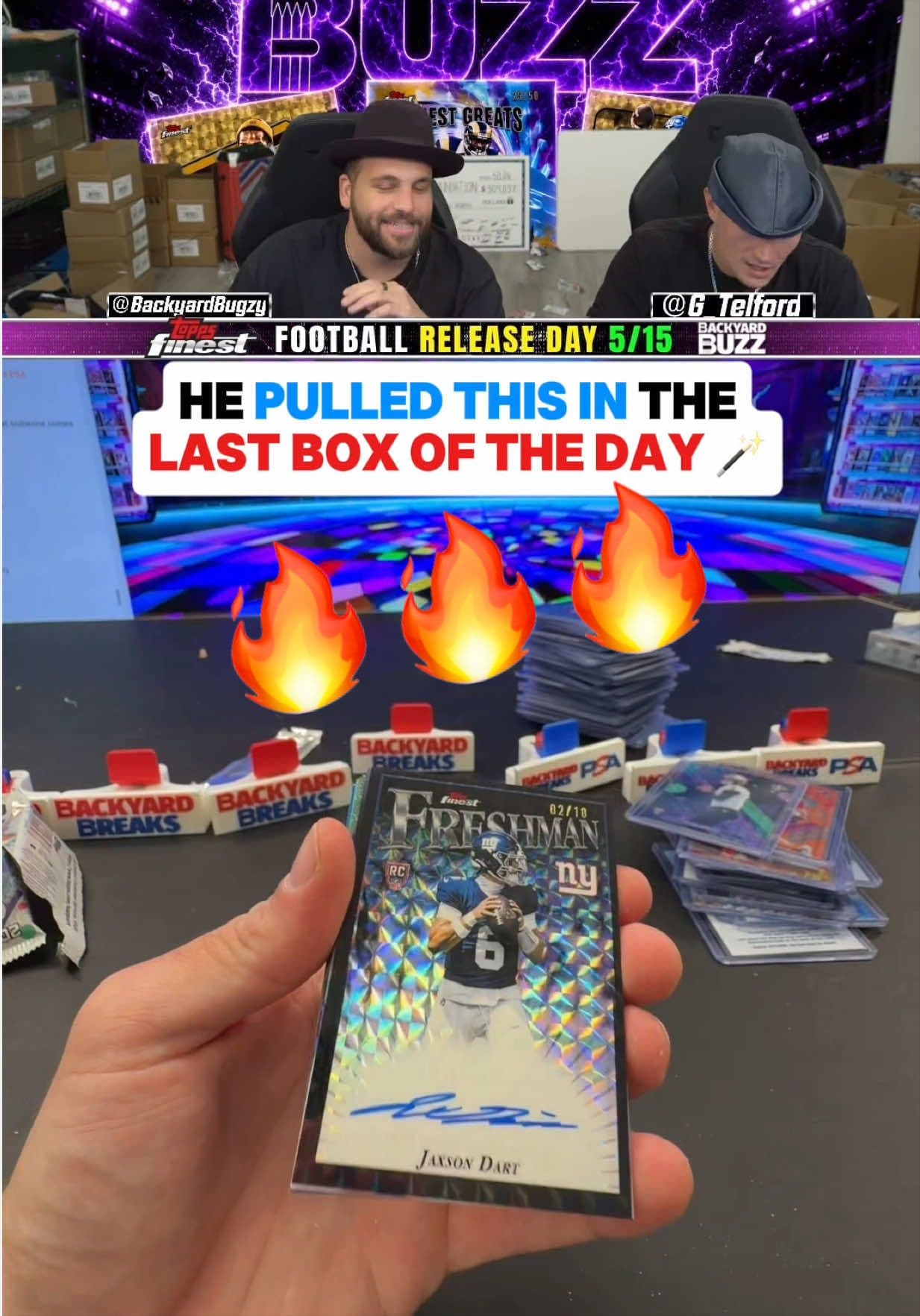 This is what we like to call in the biz… LAST BOX MAGIC 🪄 Last box of the break… and we hit the Freshman Black Geometric on-card auto of Jaxson Dart numbered to 10 🎯 Pulled by G & B on the Backyard Buzz @whatnotsports account 🤝🔥 #NFL #Football #Sportscards