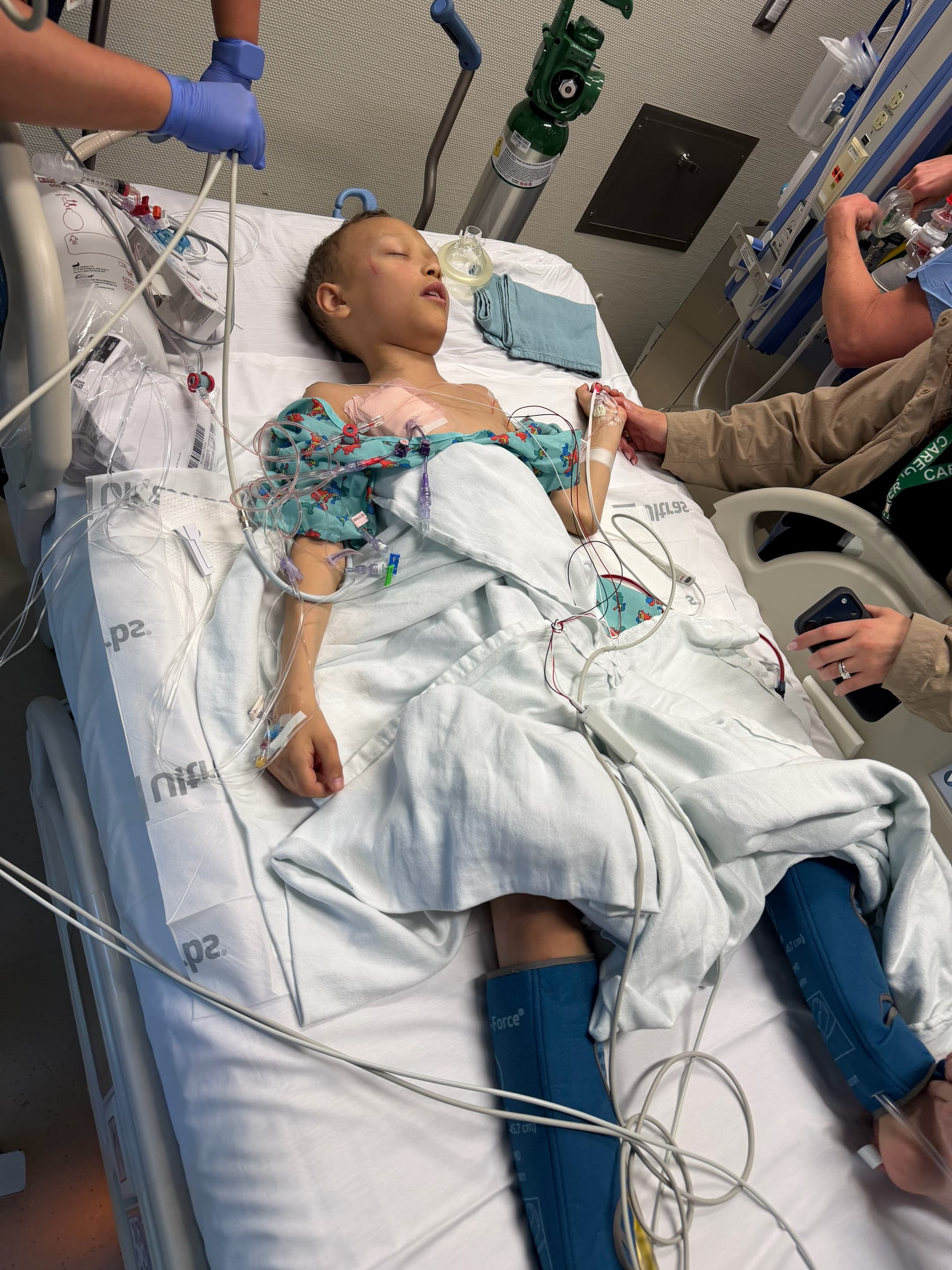 Avery’s surgery lasted around five hours yesterday. Because the tumor had wrapped around and was severely compressing his spinal cord, the o