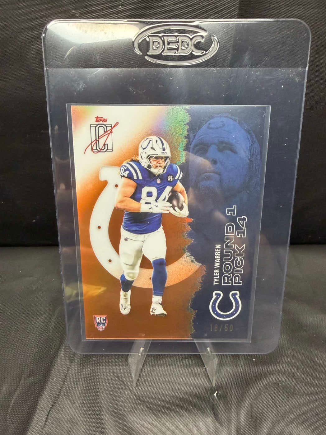 Fresh eBay listing 🚨 Tyler Warren Orange Parallel Rookie Card numbered 18/50 🔥 One of the top rookie tight ends from this class and a play