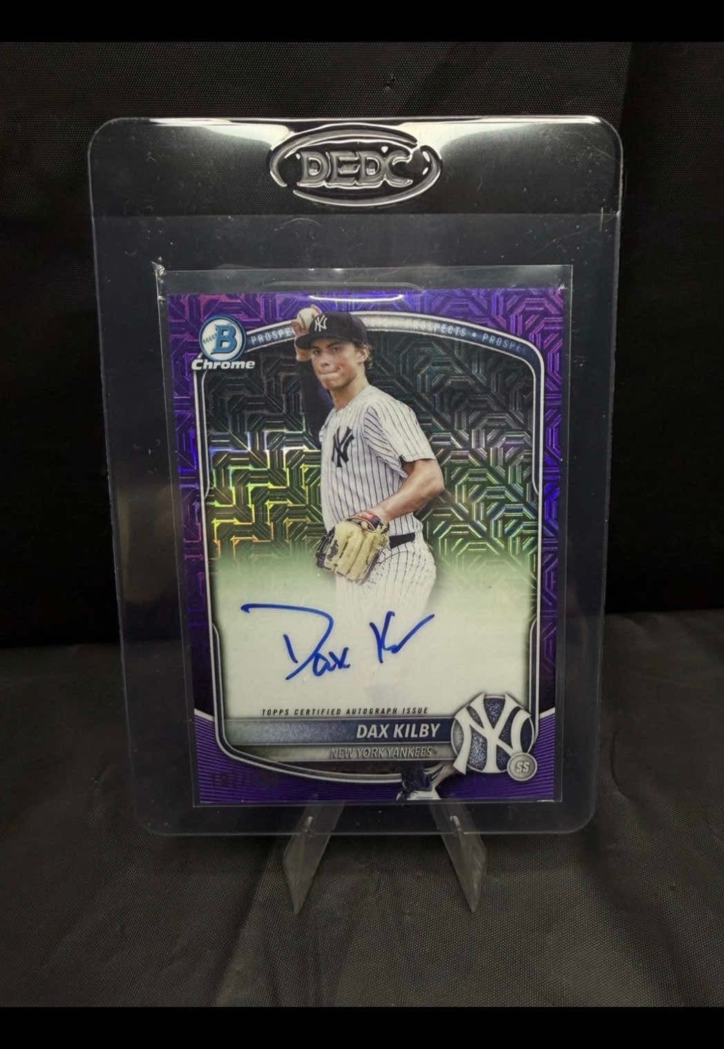 Just listed on eBay 👀 Dax Kilby Bowman Chrome Auto /199 🔥 Yankees prospect autos always get attention, and this purple refractor auto numb