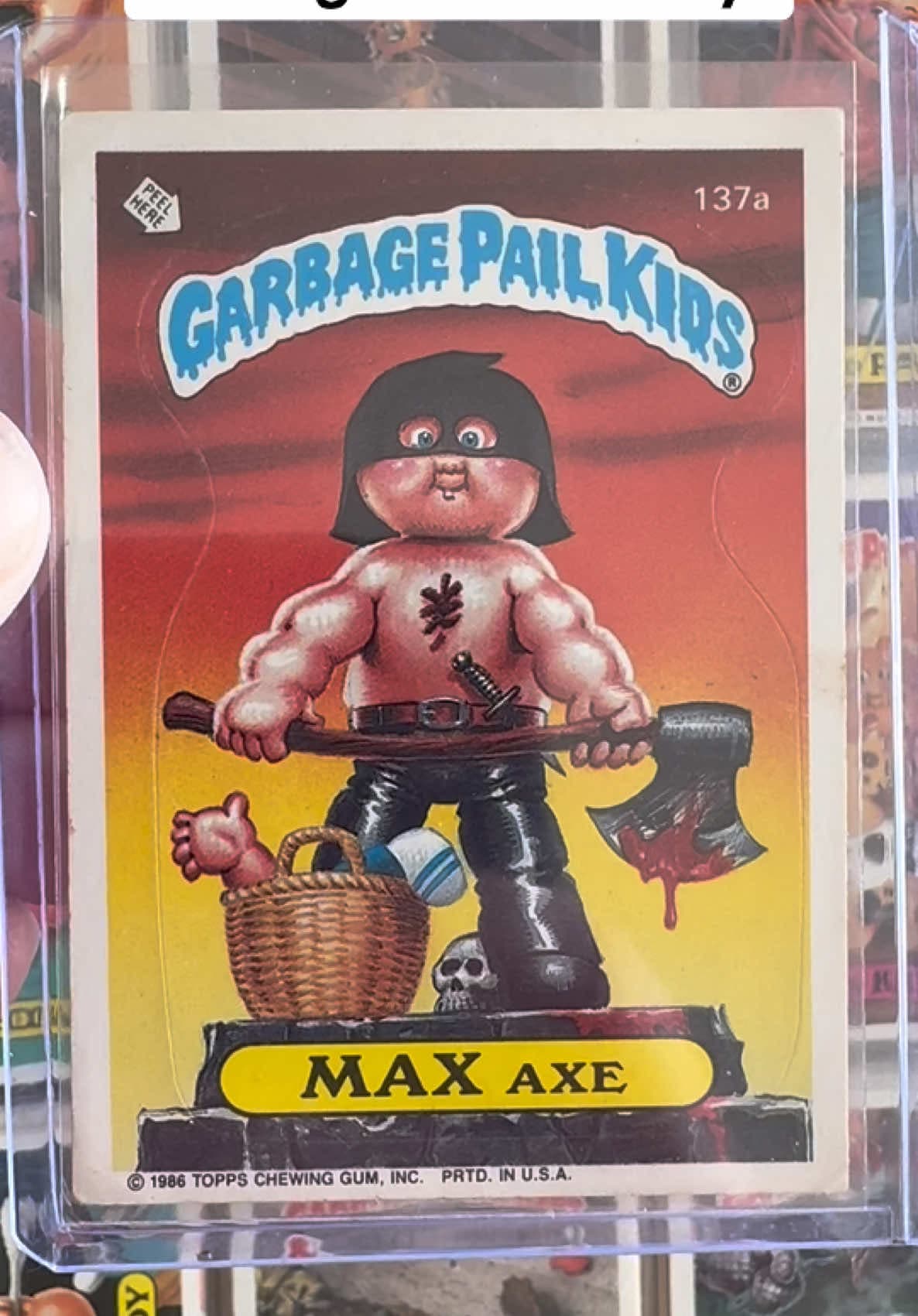 1986 Garbage Pail Kids Max Axe. Who remembers these stickers and who collected them as a kid and still has them? Like and comment what you t