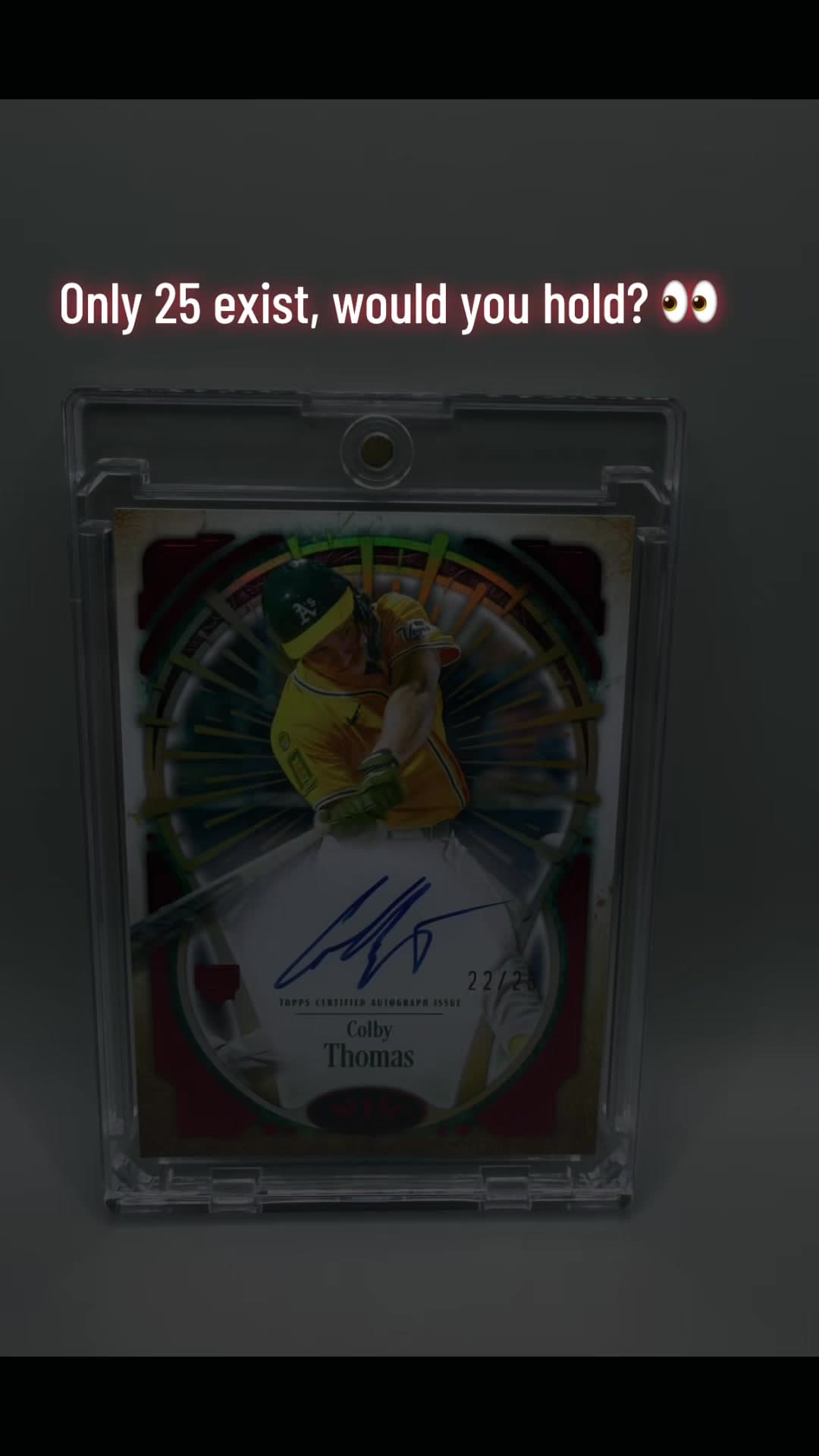 Colby Thomas rookie auto numbered 22 of 25. Are you buying his upside or selling the hype? #ColbyThomas #Athletics #ToppsTierOne #BaseballCa