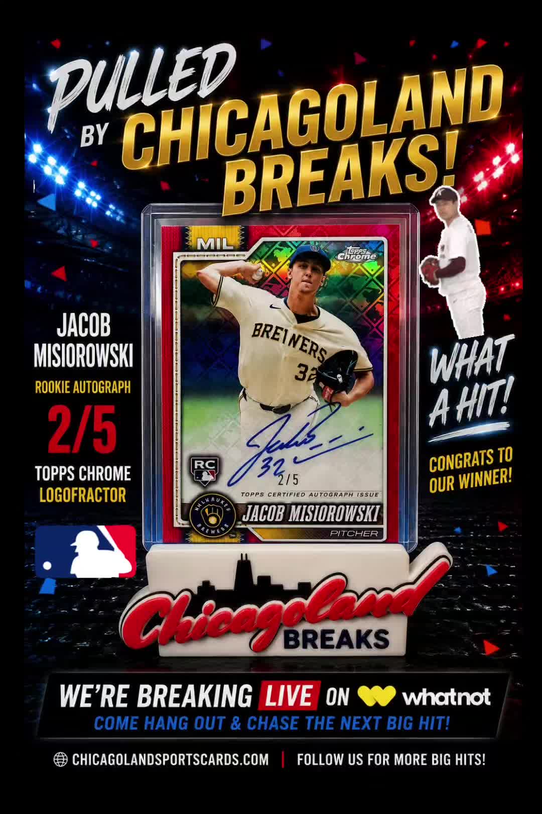 🚨⚾️ MONSTER HIT! ⚾️🚨 Jacob Misiorowski Rookie Auto Logofractor 2/5 🔥🔥🔥 Pulled LIVE with Chicagoland Breaks! 🤯⚾ Only 5 in the world! 📲