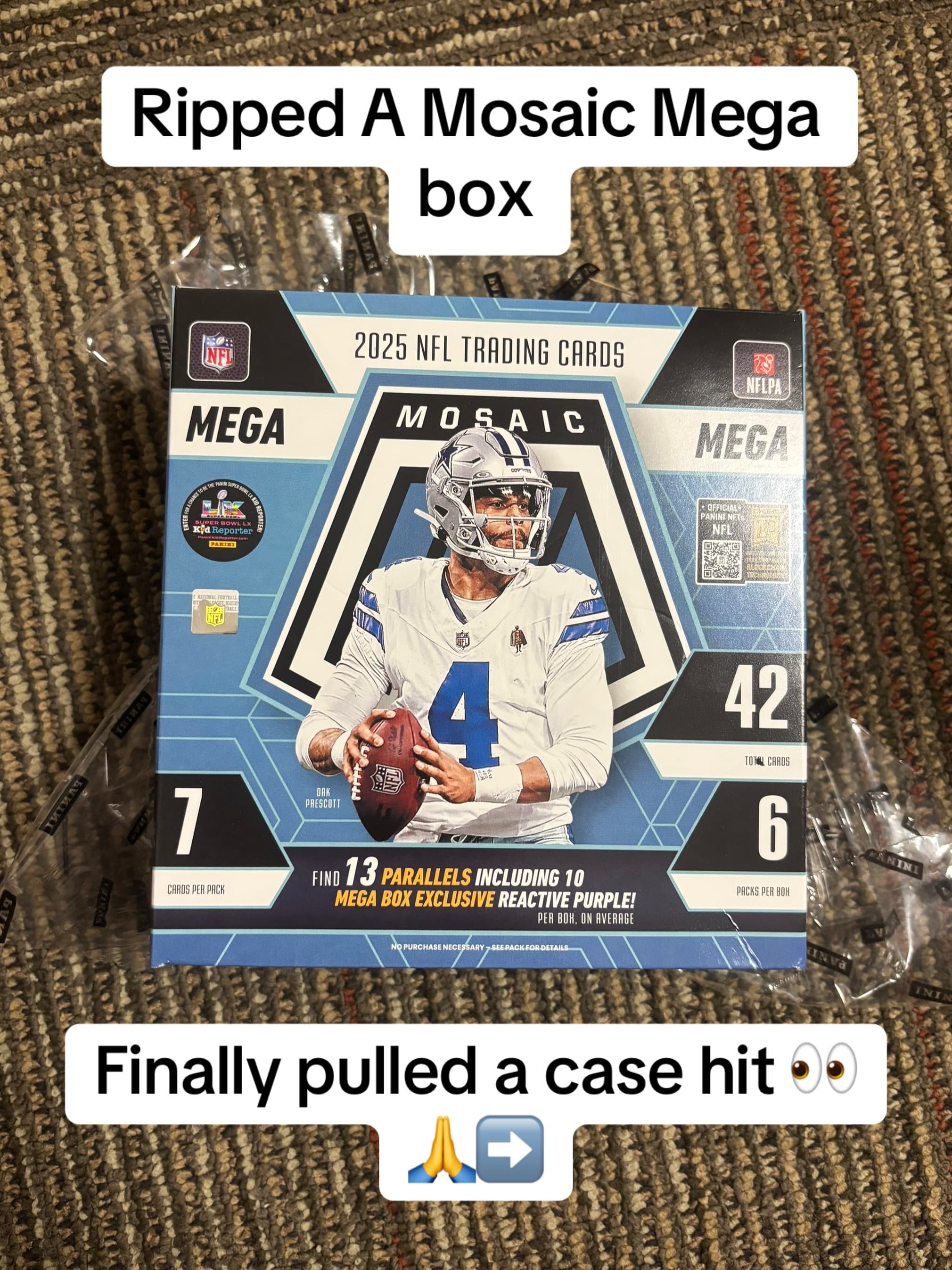 Pulling a case hit from the brand new mosaic football mega box! Finally got one! #footballcards #sportscards #paniniamerica #packopening #ce