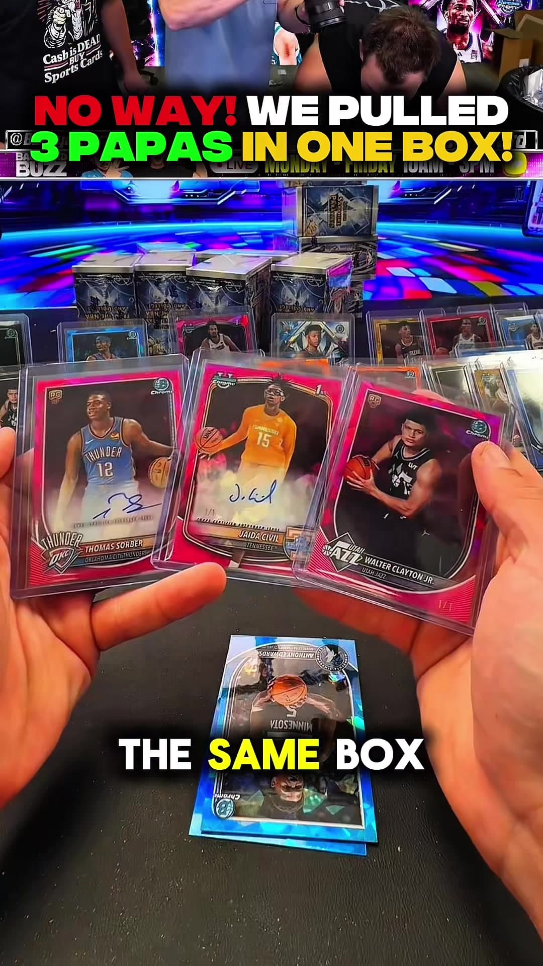 This is a once-in-a-lifetime moment in sports card history. THREE insane hits from a single box! @BackyardBreaks #sportscards #nbacards #tra