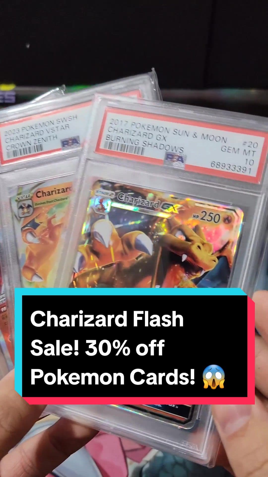 Charizard PSA 10 Graded Cards on discount sale inside our Tiktok shop! 30% off storewide limited time. Don't Miss out! Buy now before they