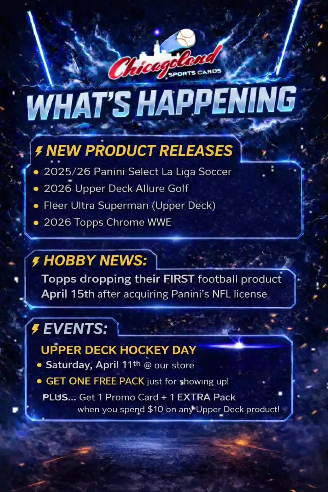 🚨 WHAT’S HAPPENING 🚨 🔥 NEW DROPS ⚽️ Panini Select La Liga ⛳️ UD Allure Golf 🦸 Fleer Ultra Superman 🤼 Topps Chrome WWE 📰 HOBBY NEWS Top