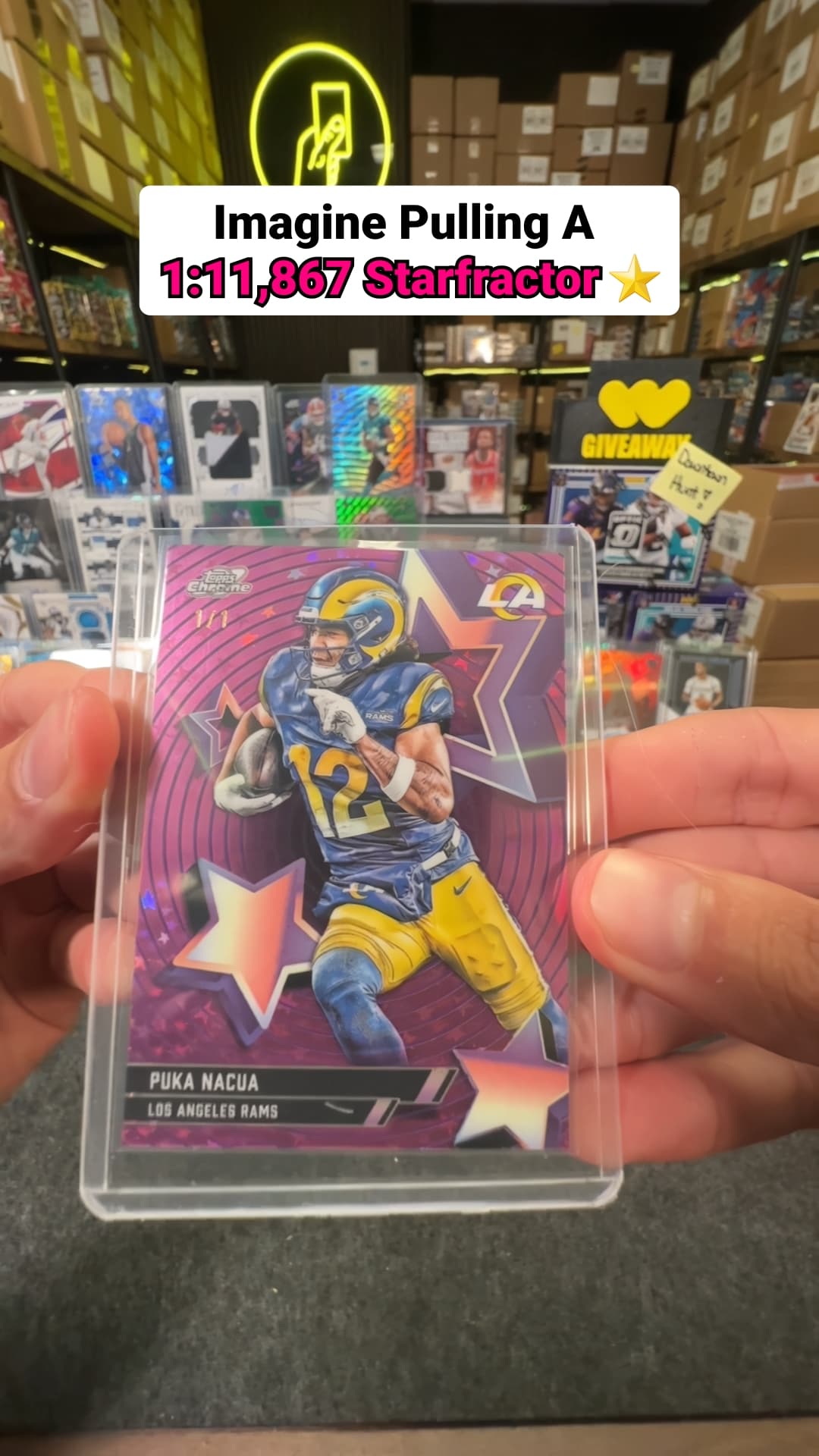 A Puka Nacua 1/1 out of Topps Chrome Cosmic was pulled live by @topbidcollectors on Whatnot! An insanely rare Rams hit that comes around onc