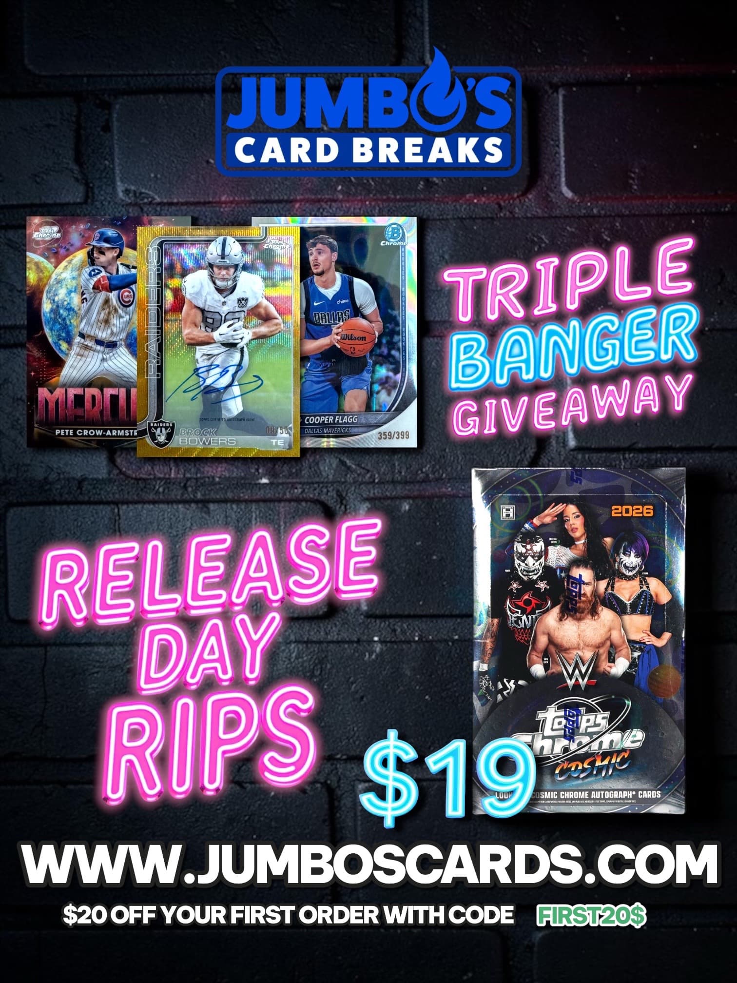 Breaks are LIVE on the site! 🔥 Grab a spot in one of our release day WWE Chrome Cosmic breaks for only $19! 🤑 Plus, make qualifying orders