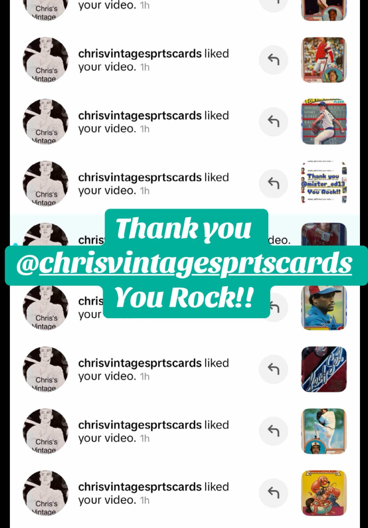 Thank you for your support @chrisvintagesprtscards Give him a follow and check out his content! Chris is one of our amazing Tik Tok Card Com