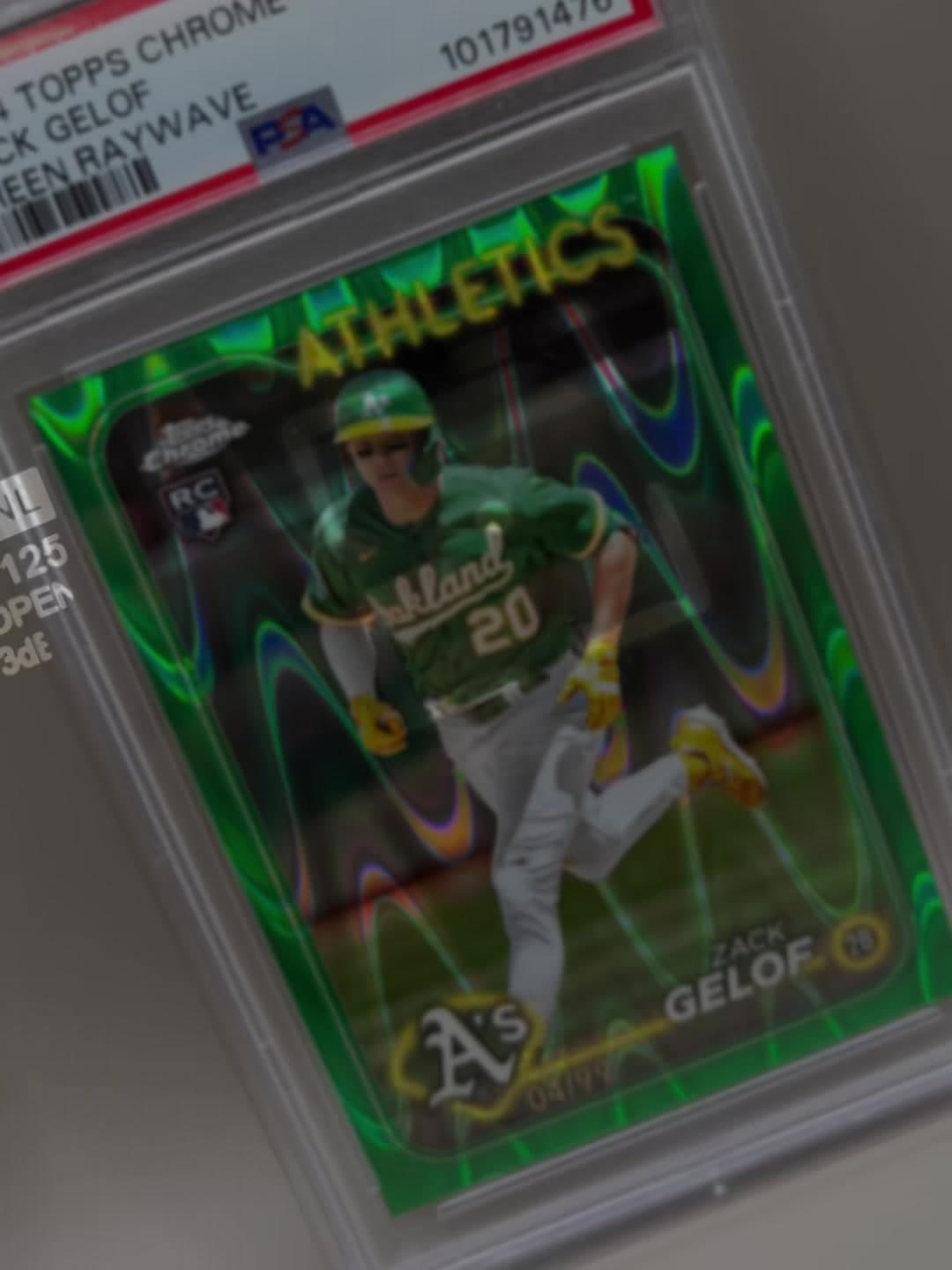 Zack Gelof Green RayWave PSA 10, numbered 04 of 99 💚🔥 Is this the best color match in the Gelof collection? #ZackGelof #Athletics #PSA10 #