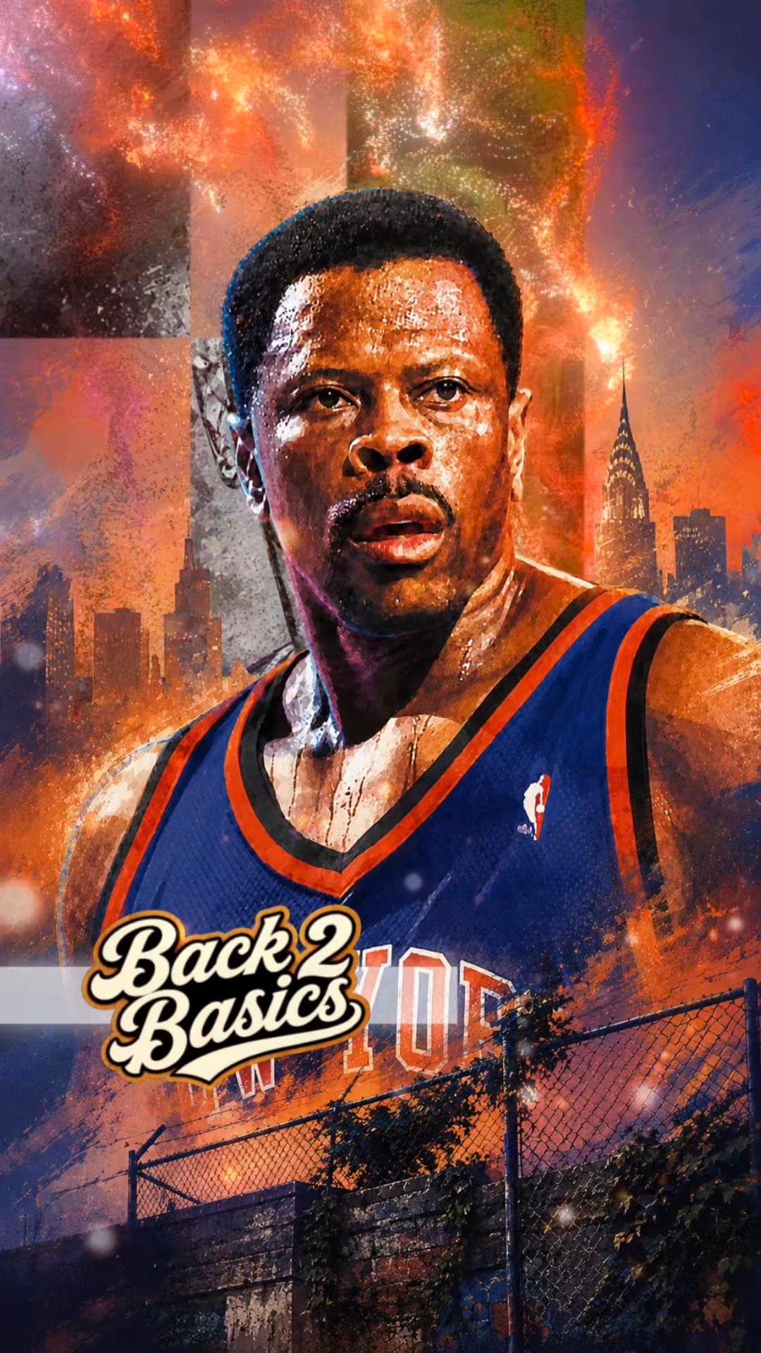 BACK 2 BASICS - Patrick Ewing New York Knicks Skybox NBA Hoops 1993 Base (5th Ann. Stamp) — — — — — POWER. PRIDE. LEGACY. Patrick Ewing was