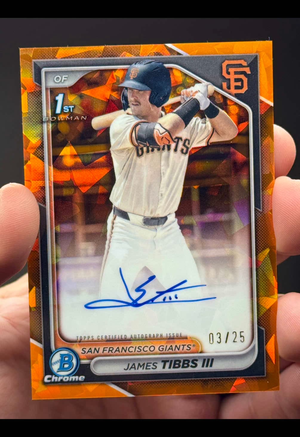 MAIL DAY: 2024 Topps Bowman Draft Orange Sapphire - James Tibbs III /25 🔥 #jamestibbsiii #sfgiants #toppsbowmandraft #baseballcards #toppsb