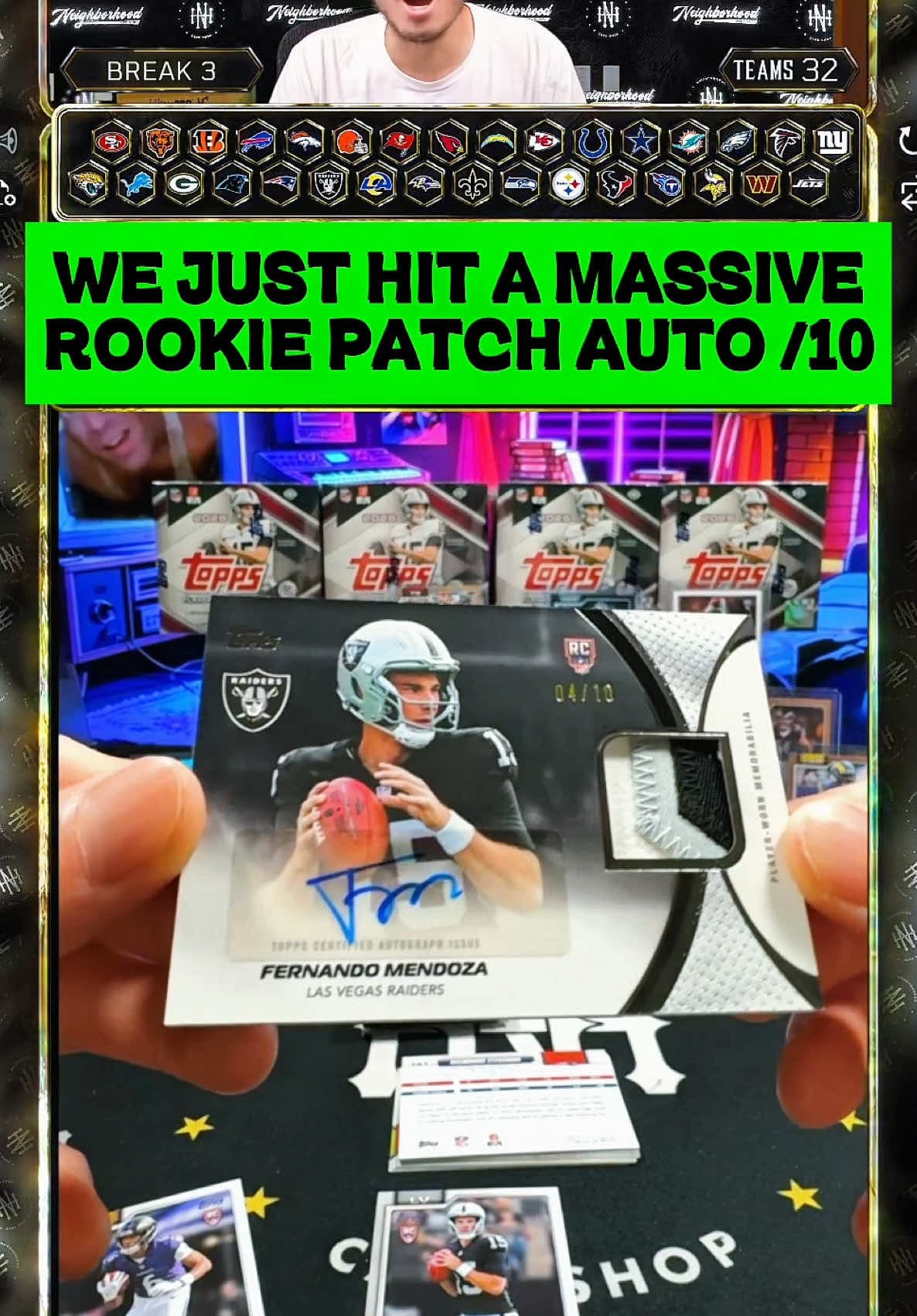 Fernando Mendoza Rookie Patch Auto #/10 pulled from our full case 2026 Topps Flagship NFL Football pick youe team break Teams are available