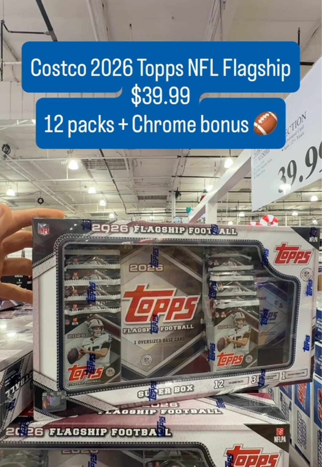 Football season's here 🏈 Costco's got the 2026 Topps NFL Flagship Collection box — 12 packs + 3 bonus packs (with a Chrome card each) + an