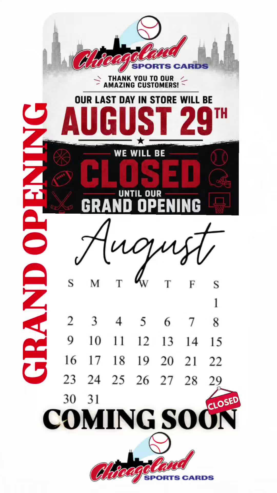 🚨 BIG CHANGES ARE COMING! 🚨 Our LAST DAY OPEN at our Buffalo Grove store is August 29th! After that, we’ll be temporarily CLOSED while we