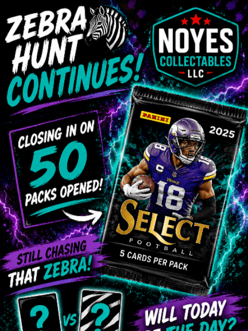 🦓 WE'RE GETTING CLOSE... Another 2025 Panini Select Football pack is open, and the Zebra Hunt rolls on! 👀🏈 We're getting close to 50 pack