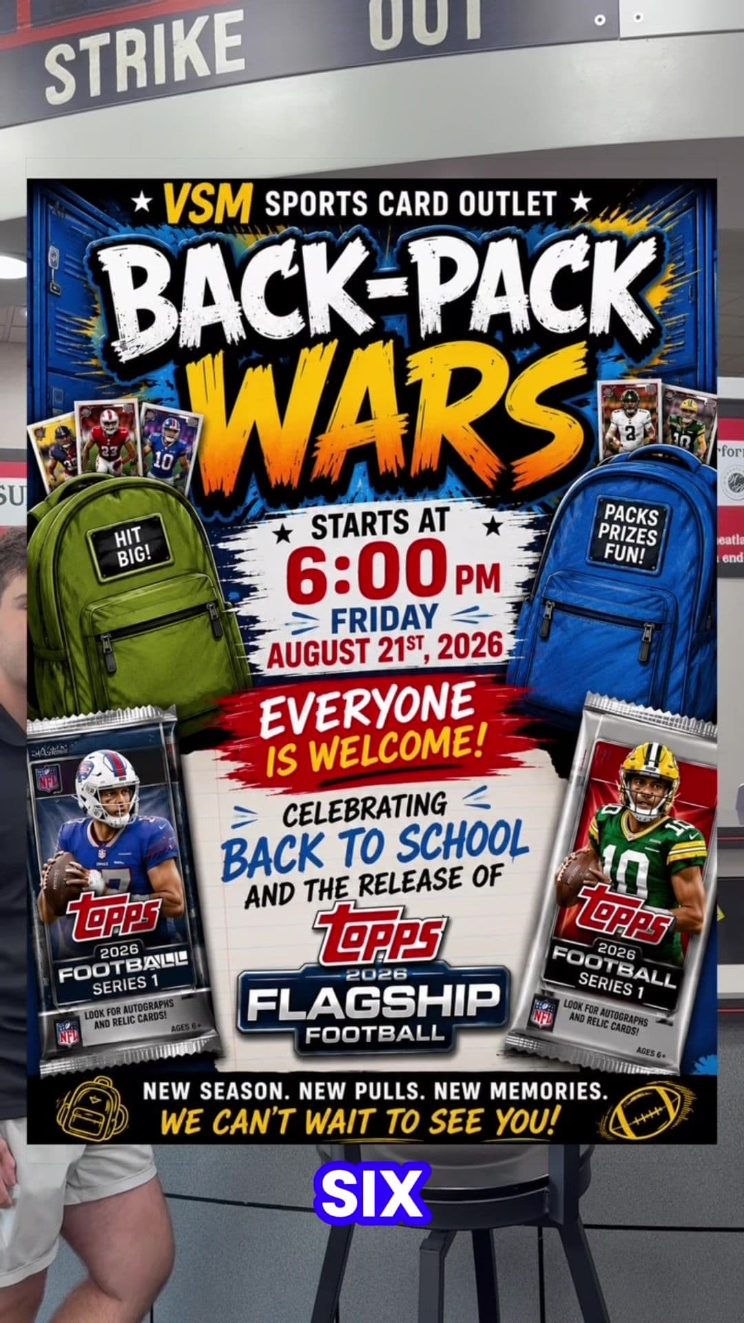 Come by this Friday, August 21 from 6:00-7:00pm for our Back-to-School/2026 Topps Flagship Football Release event: Back-Pack Wars! 🔥 We wan