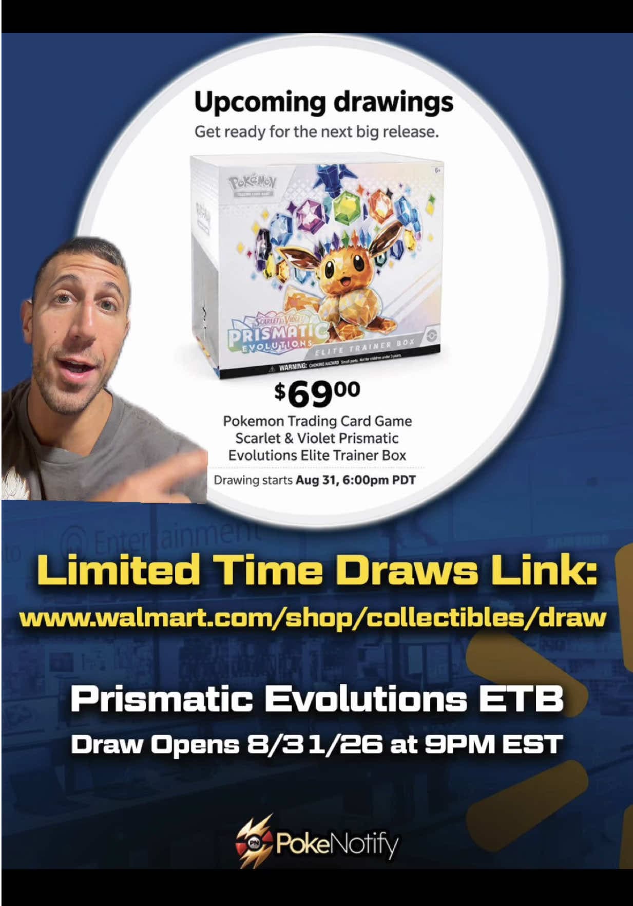 New Walmart draw system for Pokémon card drops starts this Monday with Prismatic Evolutions ETB! #pokemon #pokemoncards #pokemontcg #pokemo